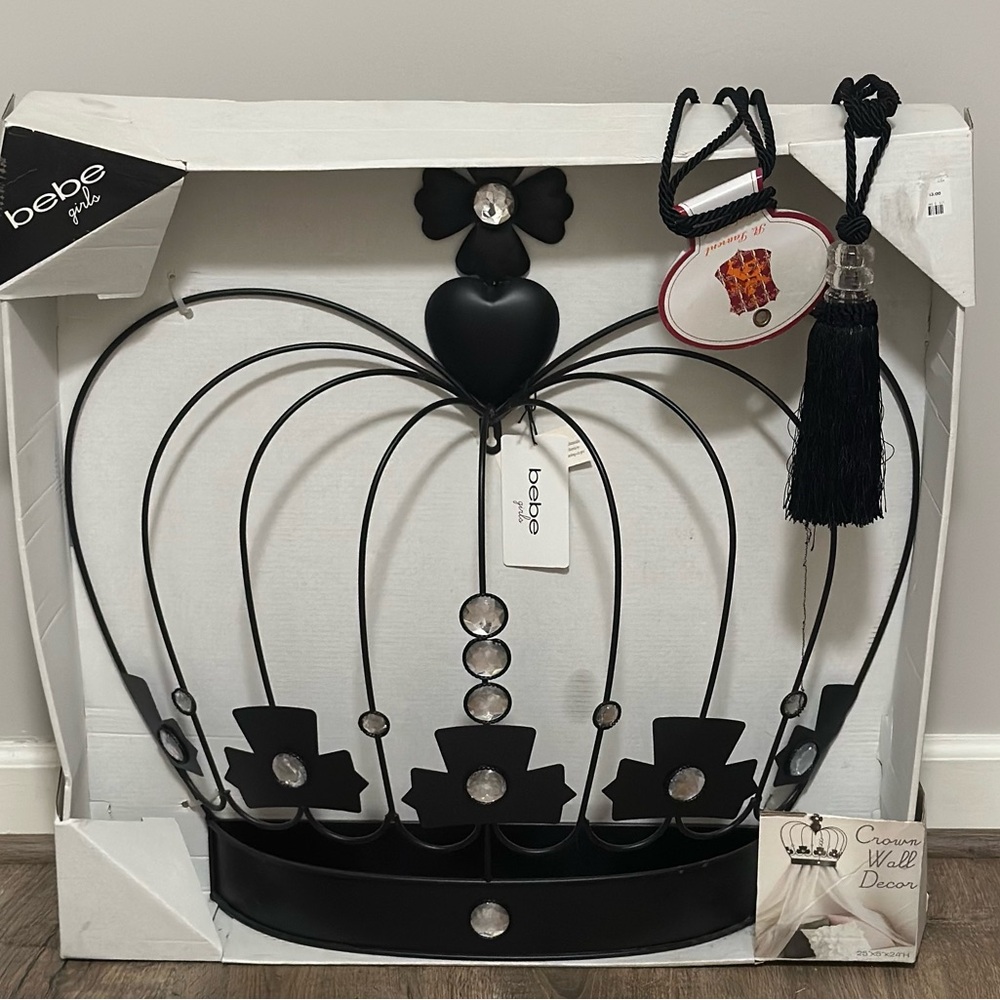 Bebe Black Crown Decor with Crystal Accents